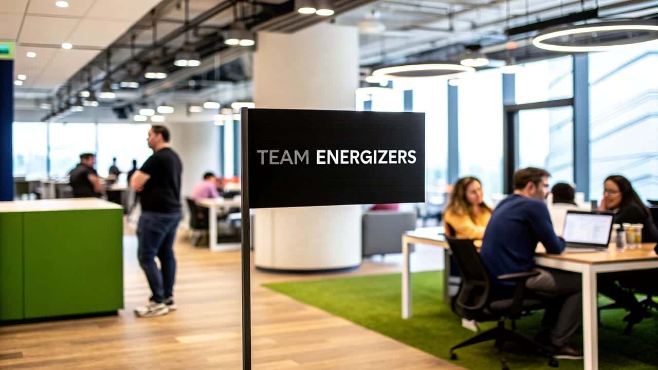 Toronto coworkers sharing a catered meal after an indoor team activity