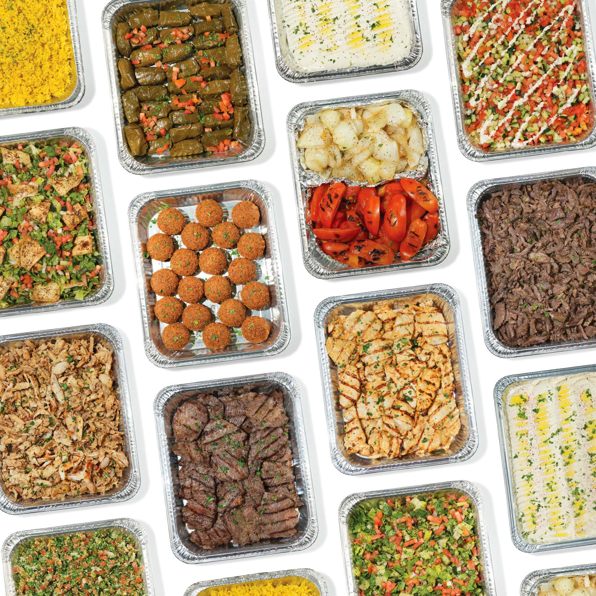Mediterranean buffet trays and sides for a shared group meal